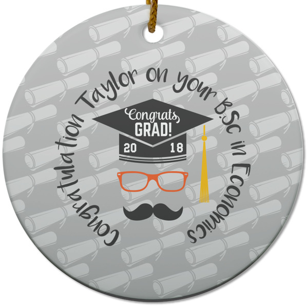 Custom Hipster Graduate Round Ceramic Ornament w/ Name or Text