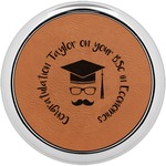 Hipster Graduate Leatherette Round Coaster w/ Silver Edge (Personalized)