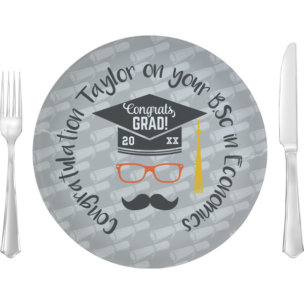 Custom Hipster Graduate 10" Glass Lunch / Dinner Plates - Single or Set (Personalized)