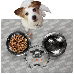 Hipster Graduate Dog Food Mat - Medium w/ Name or Text