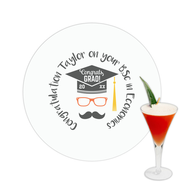 Custom Hipster Graduate Printed Drink Topper -  2.5" (Personalized)