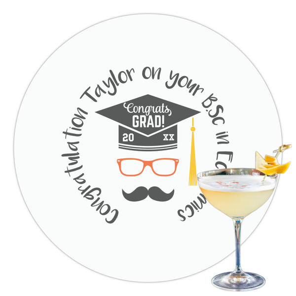 Custom Hipster Graduate Printed Drink Topper - 3.5" (Personalized)