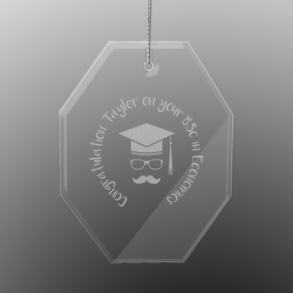 Custom Hipster Graduate Engraved Glass Ornament - Octagon (Personalized)