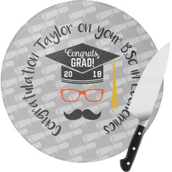 Hipster Graduate Round Glass Cutting Board - Medium (Personalized)