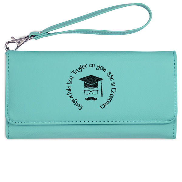 Custom Hipster Graduate Ladies Leatherette Wallet - Laser Engraved- Teal (Personalized)