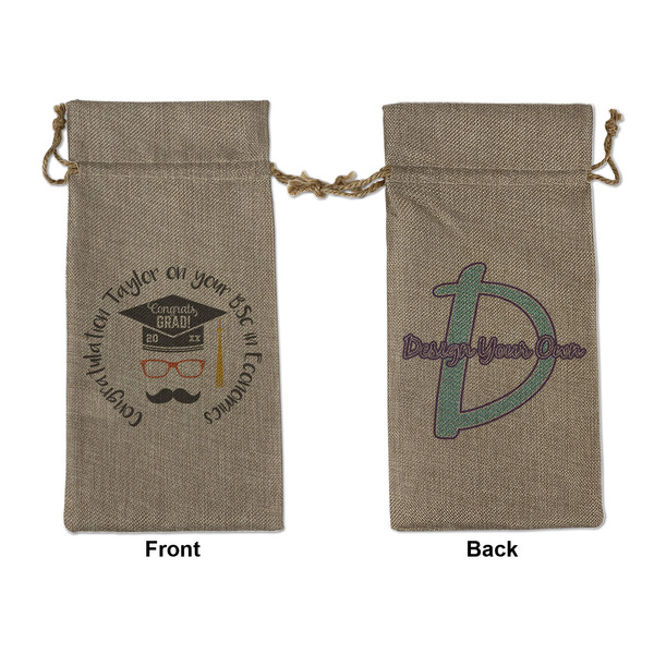 Custom Hipster Graduate Large Burlap Gift Bag - Front & Back (Personalized)