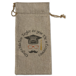 Hipster Graduate Large Burlap Gift Bag - Front (Personalized)