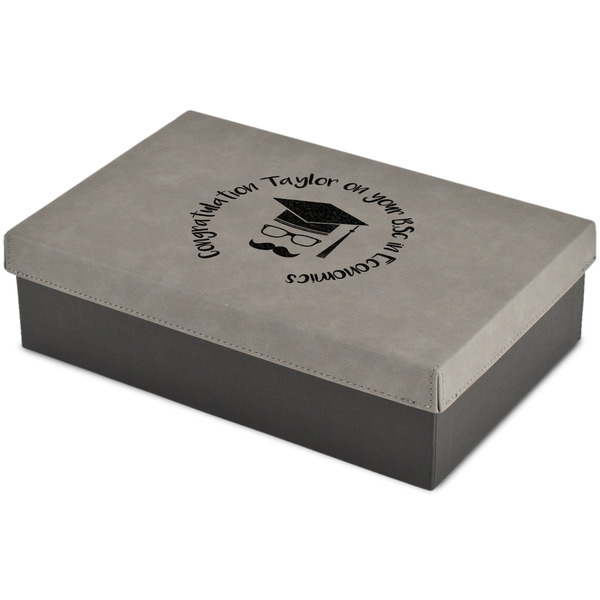 Custom Hipster Graduate Large Gift Box w/ Engraved Leather Lid (Personalized)