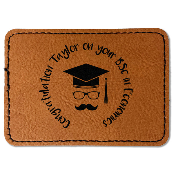 Custom Hipster Graduate Faux Leather Iron On Patch - Rectangle (Personalized)