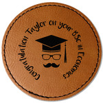 Hipster Graduate Faux Leather Iron On Patch - Round (Personalized)