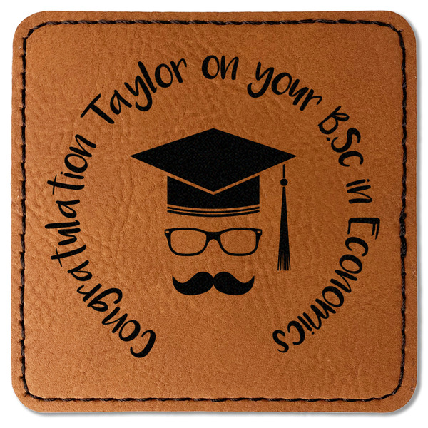 Custom Hipster Graduate Faux Leather Iron On Patch - Square (Personalized)