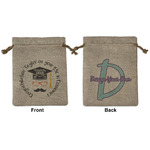 Hipster Graduate Medium Burlap Gift Bag - Front & Back (Personalized)