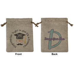 Hipster Graduate Medium Burlap Gift Bag - Front & Back (Personalized)