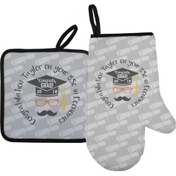 Hipster Graduate Right Oven Mitt & Pot Holder Set w/ Name or Text