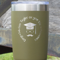 Hipster Graduate 20 oz Stainless Steel Tumbler - Olive - Double Sided (Personalized)