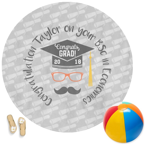 Custom Hipster Graduate Round Beach Towel (Personalized)