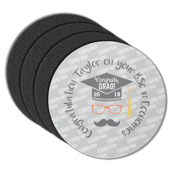 Custom Hipster Graduate Round Rubber Backed Coasters - Set of 4 (Personalized)