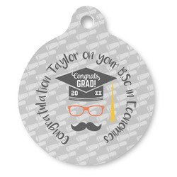 Hipster Graduate Round Pet ID Tag - Large (Personalized)