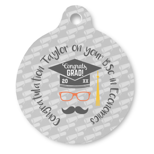 Custom Hipster Graduate Round Pet ID Tag (Personalized)