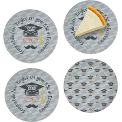 Hipster Graduate Set of 4 Glass Appetizer / Dessert Plate 8" (Personalized)