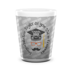 Hipster Graduate Ceramic Shot Glass - 1.5 oz - White - Single (Personalized)