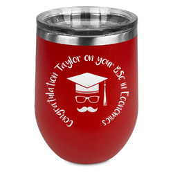 Hipster Graduate Stemless Stainless Steel Wine Tumbler - Red - Double Sided (Personalized)