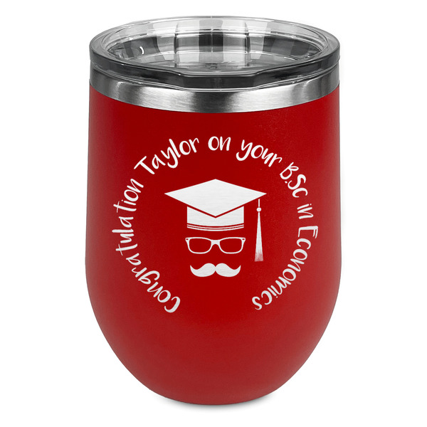 Custom Hipster Graduate Stemless Stainless Steel Wine Tumbler - Red - Double Sided (Personalized)