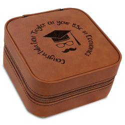 Hipster Graduate Travel Jewelry Box - Rawhide Leather (Personalized)