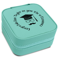 Hipster Graduate Travel Jewelry Box - Teal Leather (Personalized)