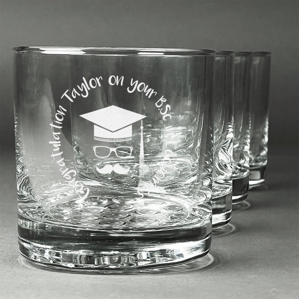 Custom Hipster Graduate Whiskey Glasses (Set of 4) (Personalized)