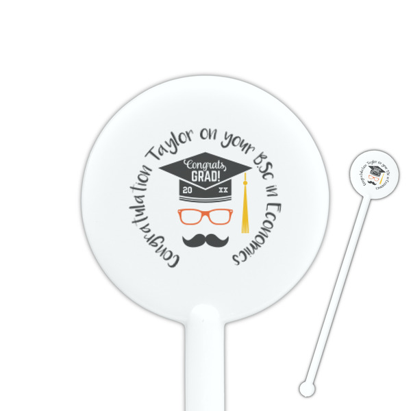 Custom Hipster Graduate 5.5" Round Plastic Stir Sticks - White - Double Sided (Personalized)