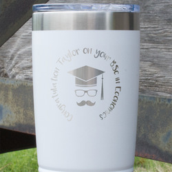 Hipster Graduate 20 oz Stainless Steel Tumbler - White - Single Sided (Personalized)