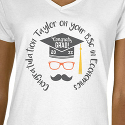 Hipster Graduate Women's V-Neck T-Shirt - White - Small (Personalized)