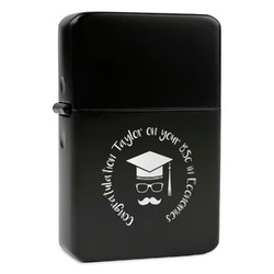 Hipster Graduate Windproof Lighter - Black - Double Sided & Lid Engraved (Personalized)