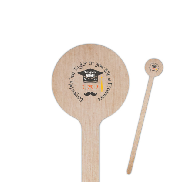 Custom Hipster Graduate 7.5" Round Wooden Stir Sticks - Single Sided (Personalized)