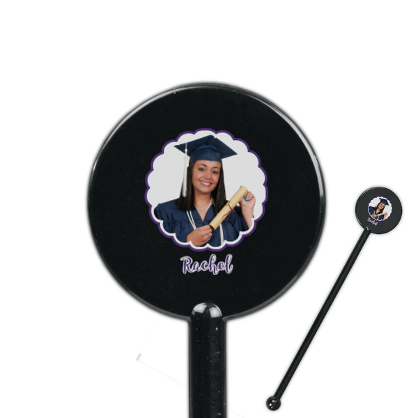 Custom Graduation 5.5" Round Plastic Stir Sticks - Black - Double Sided (Personalized)