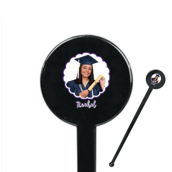 Custom Graduation 7" Round Plastic Stir Sticks - Black - Double Sided (Personalized)