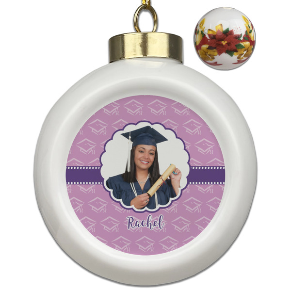 Custom Graduation Ceramic Ball Ornaments - Poinsettia Garland (Personalized)