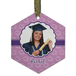 Graduation Flat Glass Ornament - Hexagon w/ Photo