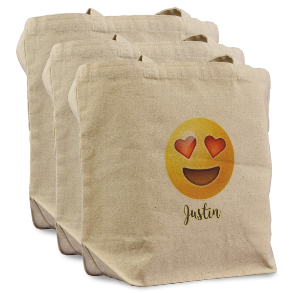 Custom Emojis Reusable Cotton Grocery Bags - Set of 3 (Personalized)