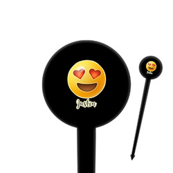 Emojis 4" Round Plastic Food Picks - Black - Single Sided (Personalized)