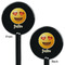 Emojis Black Plastic 5.5" Stir Stick - Double Sided - Round - Front & Back