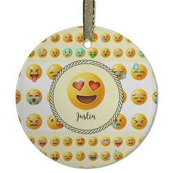 Emojis Flat Glass Ornament - Round w/ Name or Text