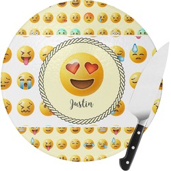 Emojis Round Glass Cutting Board - Medium (Personalized)