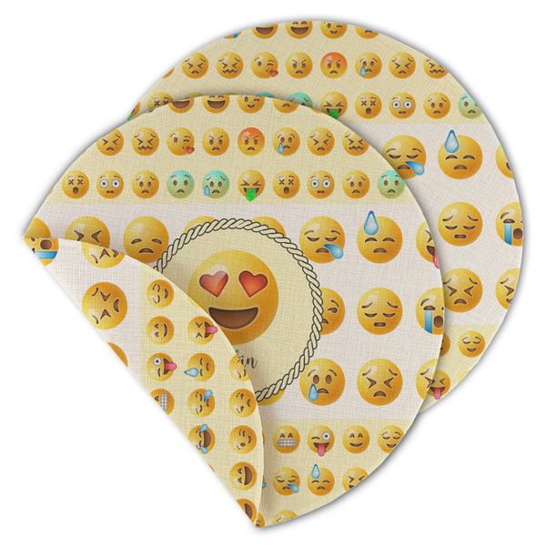 Custom Emojis Round Linen Placemat - Double Sided (Personalized)