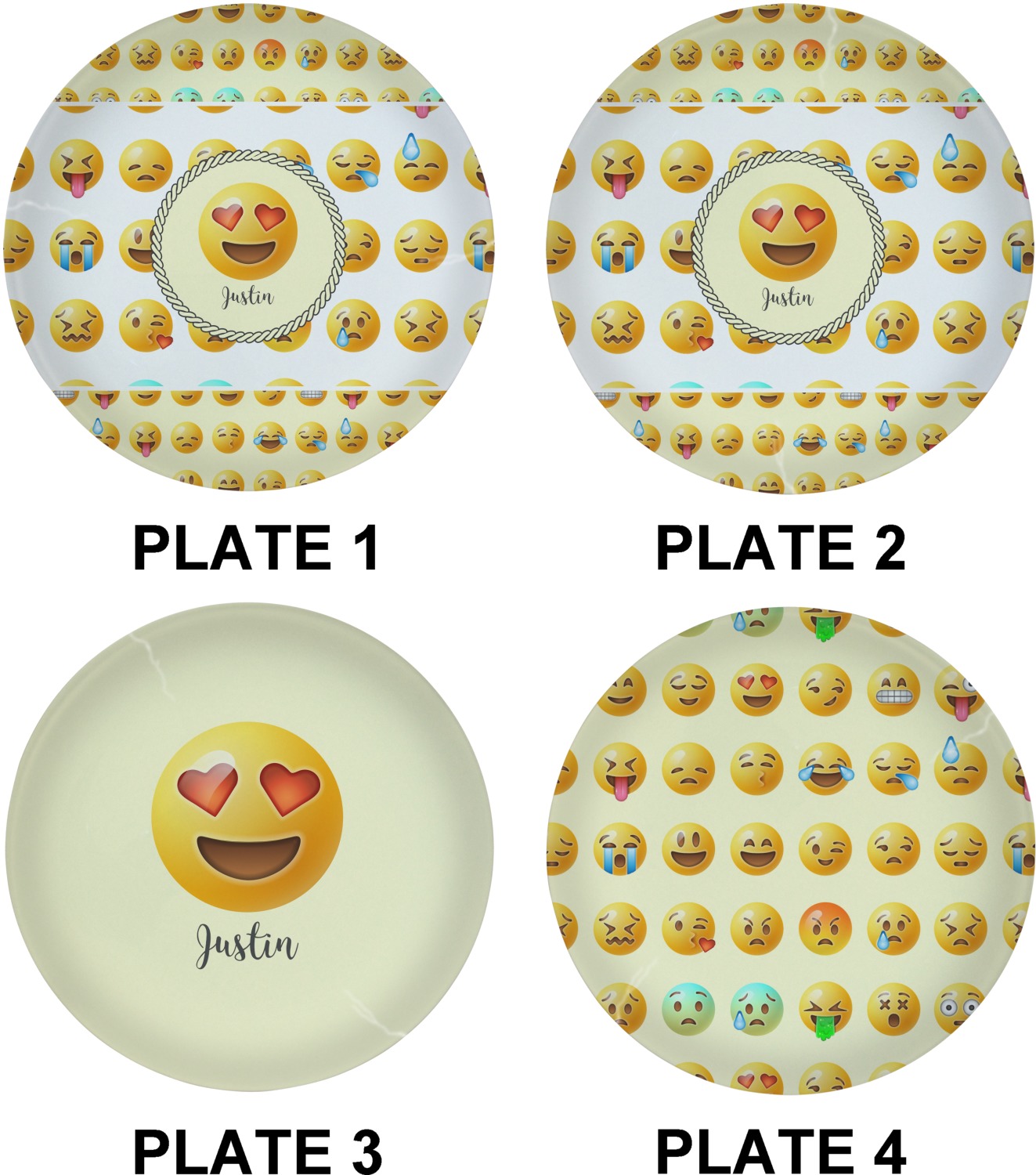 Emojis Set Of 4 Lunch Dinner Plates Glass Personalized Youcustomizeit