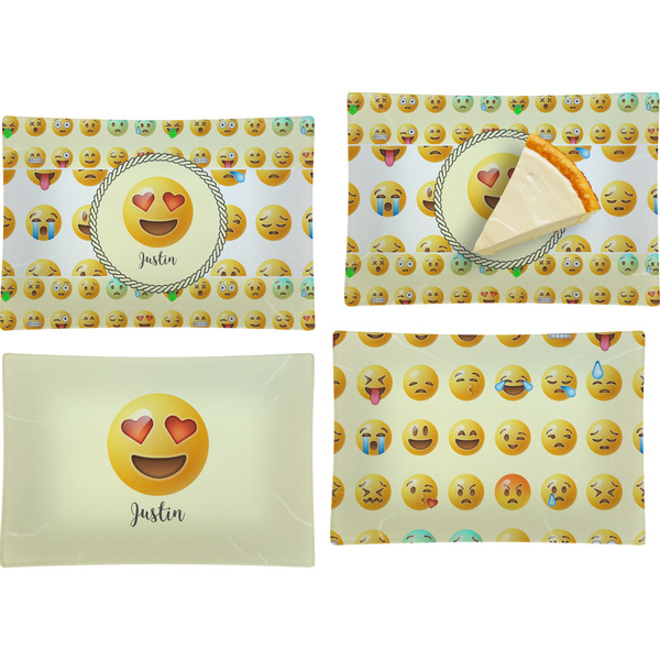 Custom Emojis Set of 4 Glass Rectangular Appetizer / Dessert Plate (Personalized)