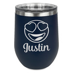 Emojis Stemless Stainless Steel Wine Tumbler - Navy - Single Sided (Personalized)