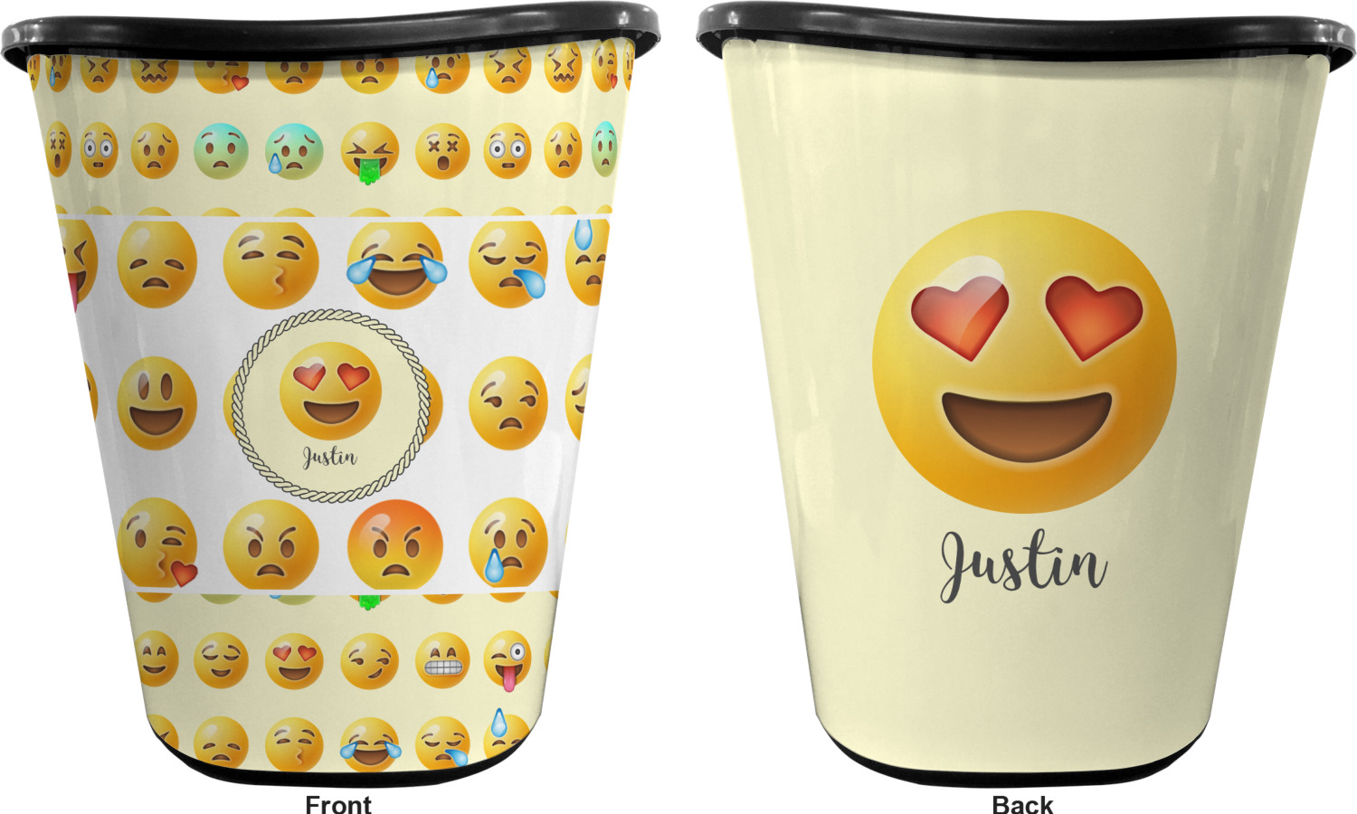 Emojis Waste Basket - Double Sided (Black) (Personalized) - YouCustomizeIt