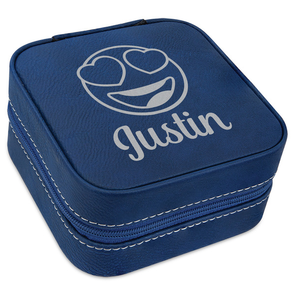 Custom Emojis Travel Jewelry Box - Navy Blue Leather (Personalized)